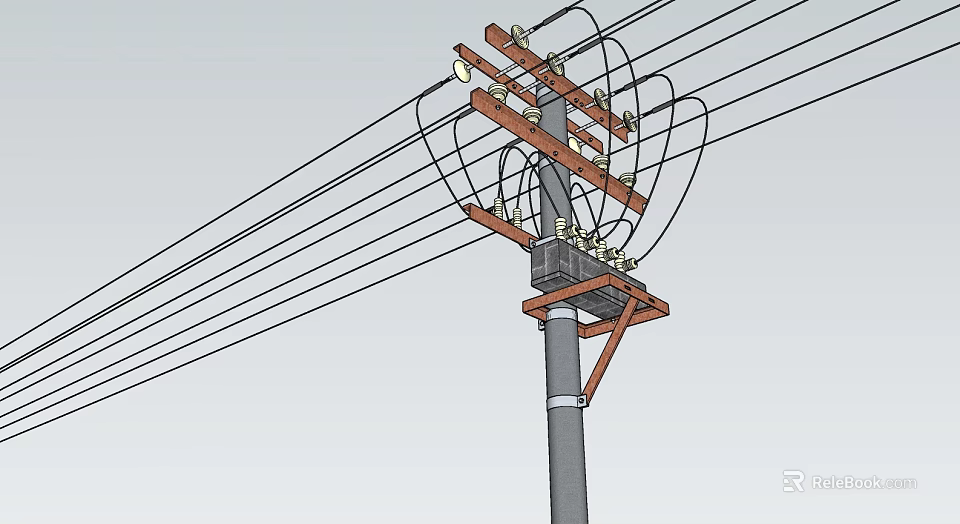 Utility Pole With Electrical Wires Crossarms And Insulators In Road Infrastructure 3d model 