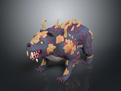Fierce Bear Like Monster Character With Spikes Sharp Teeth Purple Orange Skin And Yellow Eyes 3d model
