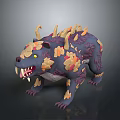 Fierce Bear Like Monster Character With Spikes Sharp Teeth Purple Orange Skin And Yellow Eyes