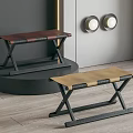 Modern Folding Stools With Leather Seats And Metal Frames In Brown And Beige