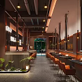 Modern Restaurant Interior Design With Panda Statue Beverage Display Counter And Warm Lighting