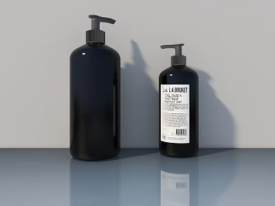 Black Luxury Bath Hand Soap Bottles In Different Sizes On Countertop 3d model