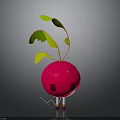 Cartoon Red Round Beetroot With Green Yellow Leaves And Anthropomorphic Features