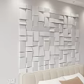 White 3D Geometric Block Wall Design in Modern Bedroom with Bedhead