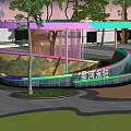Colorful Scenic Wall Design With Starry River Theme And Trees Lawn Open Space