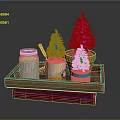 Small Potted Plants Displayed On Wooden Tray With Glass Jar And Red Books