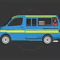Blue And Yellow Mobile Medical Van With Yellow Stripes And Side Windows