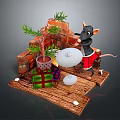 Festive Small Scene With Rat Figure Brick Wall Christmas Tree And Gifts