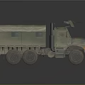 Camouflage Painted Military Truck With Canvas Covered Cargo Area Mounted Weapon And Six Wheel Design