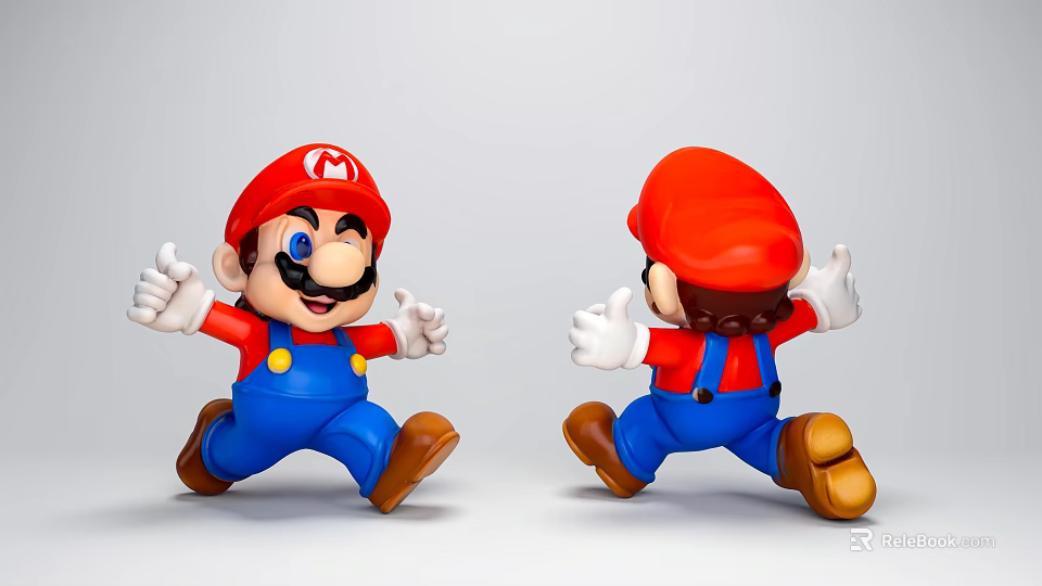 Mario Game Character Figurines Front Back Views Red Hat Blue Overalls White Gloves Running Pose 3d model 