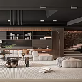 Modern Living Room With Beige Sofa Bookshelves And Rug