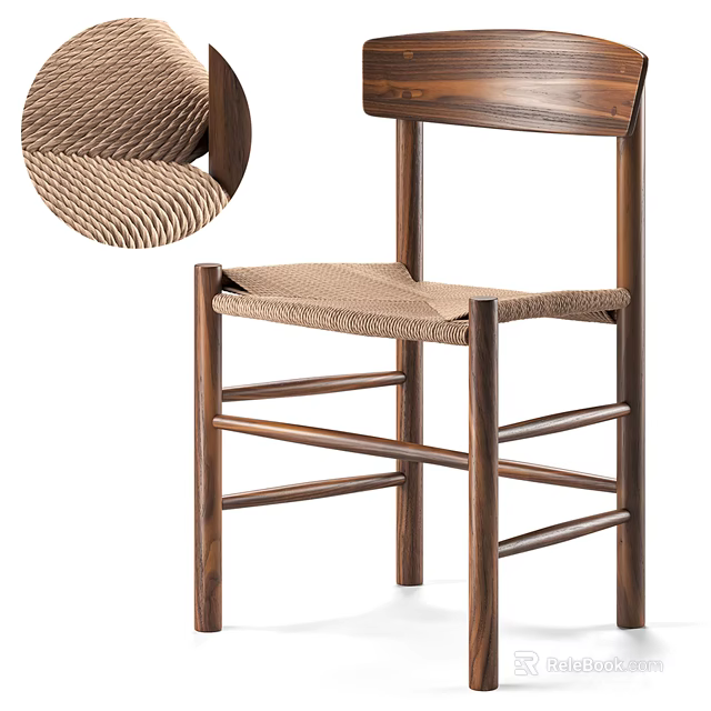 Modern Dining Chair With Sturdy Wooden Frame And Comfortable Woven Seat Design 3d model 