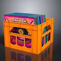 Daily Household Supplies Stored in Orange Plastic Crate with Colorful Books and Containers
