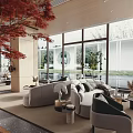 Elegant Modern Hotel Lobby Interior With Arched Design Wooden Elements And Green Plants
