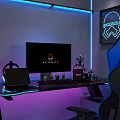 Gaming Desk Setup With RGB Lights Computer Monitor And Gaming Chair Accessories