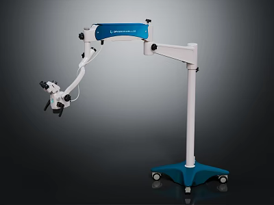 White And Blue Levenhuk Laboratory Microscope With Flexible Arm And Mobile Base 3d model