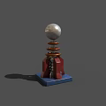 Silver Sphere On Brown Springs With Red Gray Base And Blue Square Platform