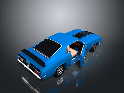 Blue Classic Sports Car With Open Doors And Black Roof Design 3d model