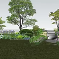 Lush Garden With Colorful Flowers Plants Trees Bushes Green Grass And Steps