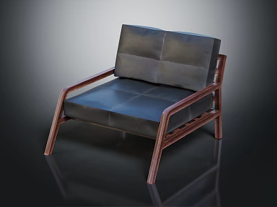 Modern Leather Chair with Wooden Frame Armrests and Comfortable Upholstered Seat 3d model