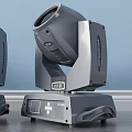 Three Gray Stage Moving Head Decorative Lights On Blue Wall And Wooden Floor