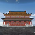 Ancient Chinese Architecture Showcasing Two Story Design Yellow Glazed Roof Red Pillars And Front Square