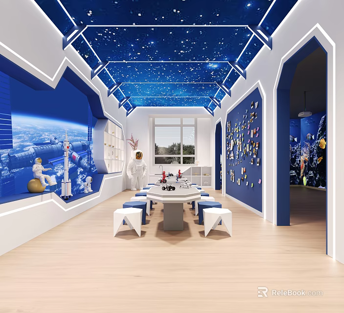Space Themed School Learning Space With Astronaut Decor 3d model