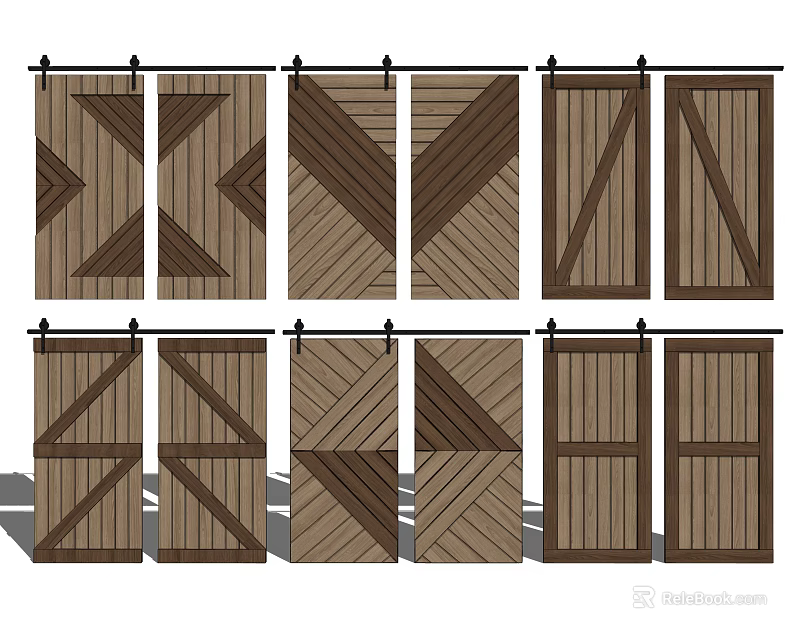 Wooden Barn Door Designs With Various Patterns For Home Interior Decor 3d model