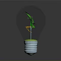 Green Plant Growing Inside Transparent Light Bulb With Fresh Green Leaves And Soil At The Bottom