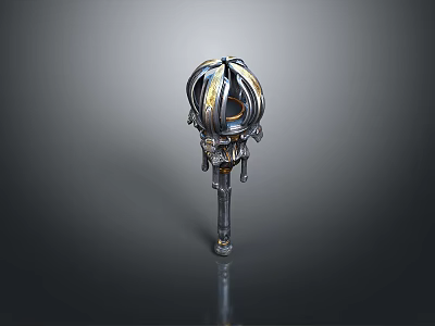Intricate Metallic Scepter Weapon With Silver Black Twisted Design And Ornate Top Details 3d model