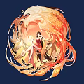 Phoenix Themed Game and Movie Character in Red Outfit With Flowing Flaming Feathers