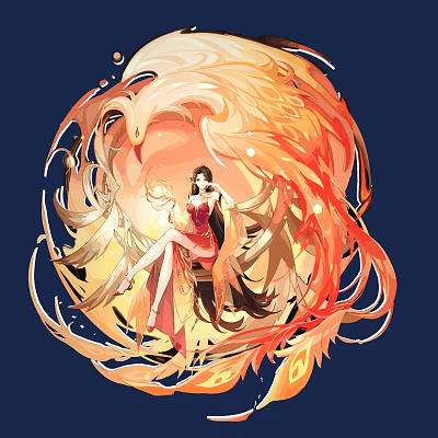 Phoenix Themed Game and Movie Character in Red Outfit With Flowing Flaming Feathers 3d model