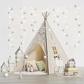 Dolls In Cozy Tepee With Snowflake Decorations Fairy Lights Small Houses Rocking Chair And Pillows