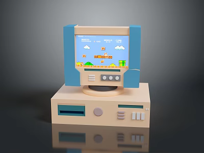 Vintage Retro Computer Featuring Pixel Game Screen On Beige Blue Console Design 3d model