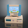 Vintage Retro Computer Featuring Pixel Game Screen On Beige Blue Console Design