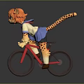 Cat Eared Girl With Leopard Tail Riding Red Bicycle In Sailor Uniform