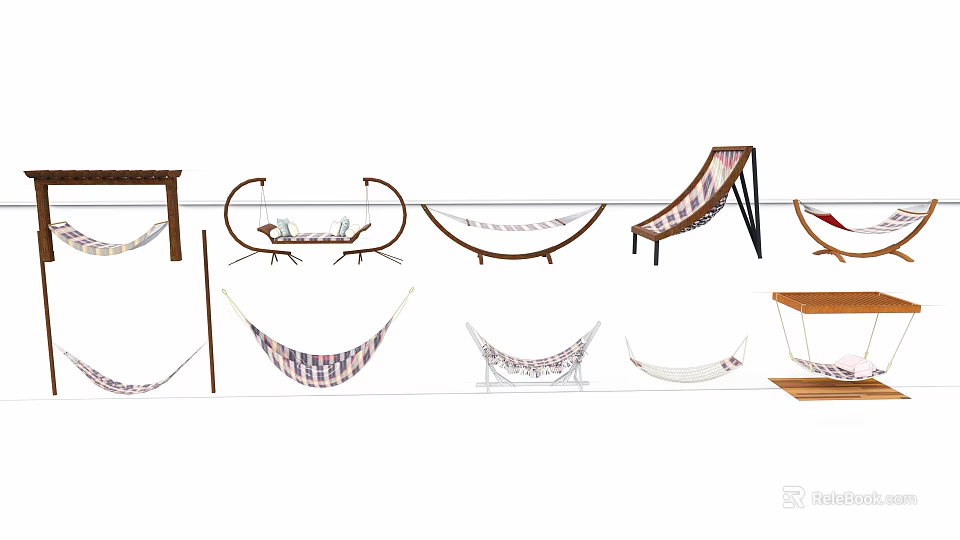 Diverse Hammock Styles With Stand And Hanging Designs In Multiple Colors And Patterns 3d model