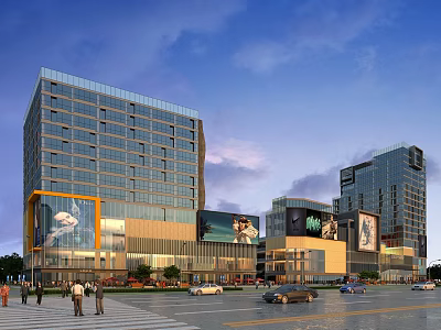 Modern High Rise Residential Building With Glass Facade In Commercial Area And Street 3d model