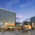 Modern High Rise Residential Building With Glass Facade In Commercial Area And Street