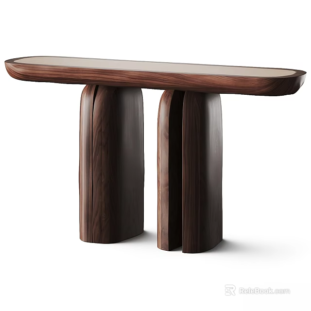 Modern Walnut Dining Table With Sleek Rectangular Top And Double Column Base 3d model