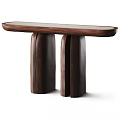Modern Walnut Dining Table With Sleek Rectangular Top And Double Column Base 3d model
