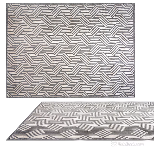 Stylish Square Rug Featuring Modern Herringbone Geometric Pattern In Neutral Tones 3d model 