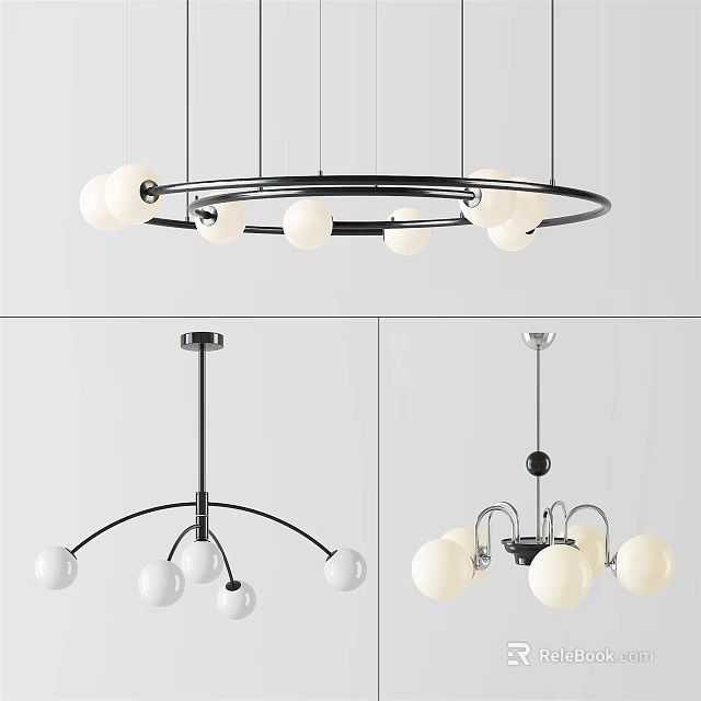 Modern Chandeliers With White Spherical Bulbs Circular Arched Metal Frames Design 3d model