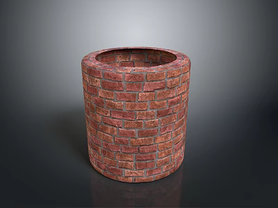 Cylindrical Red Brick Planter Featuring Classic Brick Pattern And Round Top Opening Design 3d model