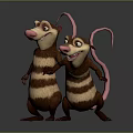 Animated Game Movie Characters With Brown White Stripes Pink Hair Lively Stance And Exaggerated Expressions