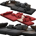 Modern Modular Sectional Sofa With Red Black Colors And Multiple Cushions 3d model