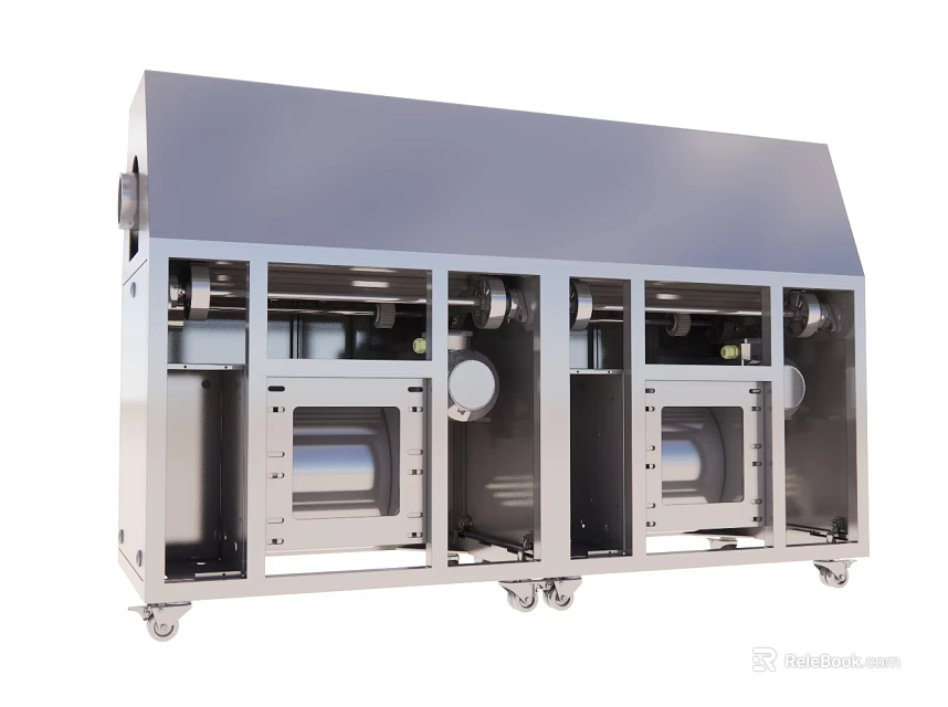 Large Industrial Equipment With Stainless Steel Structure Multiple Processing Units Observation Windows And Mobile Base 3d model