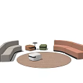 Modern Curved Sofa Set With White Orange Sofas Green Brown Ottomans Round Carpet And Small Table 3d model