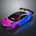 Vibrant Gradient Colored Sports Car With Black Roof Large Rear Spoiler Red Interior And Wheels