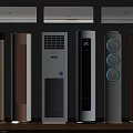 Different Styles of Modern Air Conditioner Fans Including Tower and Wall Mounted Designs